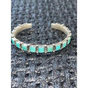 Vintage Square Green Turquoise Sterling Silver Native American Bracelet Rare